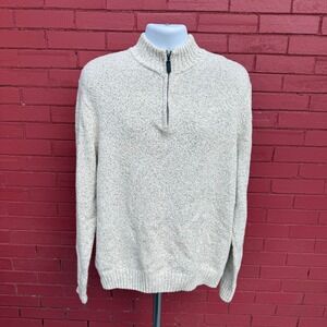 Vtg Y2K Chaps Sweater 1/4 Zip Pullover Knit Mens Large Speckled Cream Preppy
